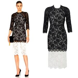 Alexis • Whitney Dress black white lace two tone colorblock sheath midi
